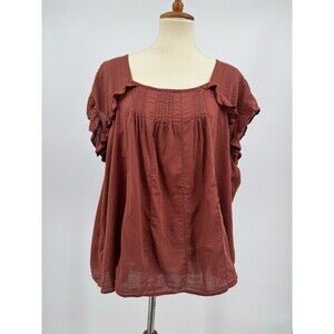 Old Navy Oversized Flutter Sleeve Pintucked Swing Blouse XL Copper Moon Peasant